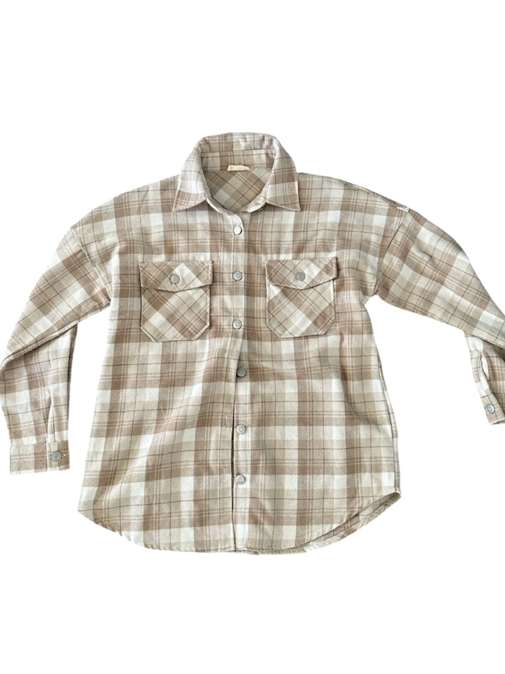 Altar'd State Beige Plaid Button-Front Shacket